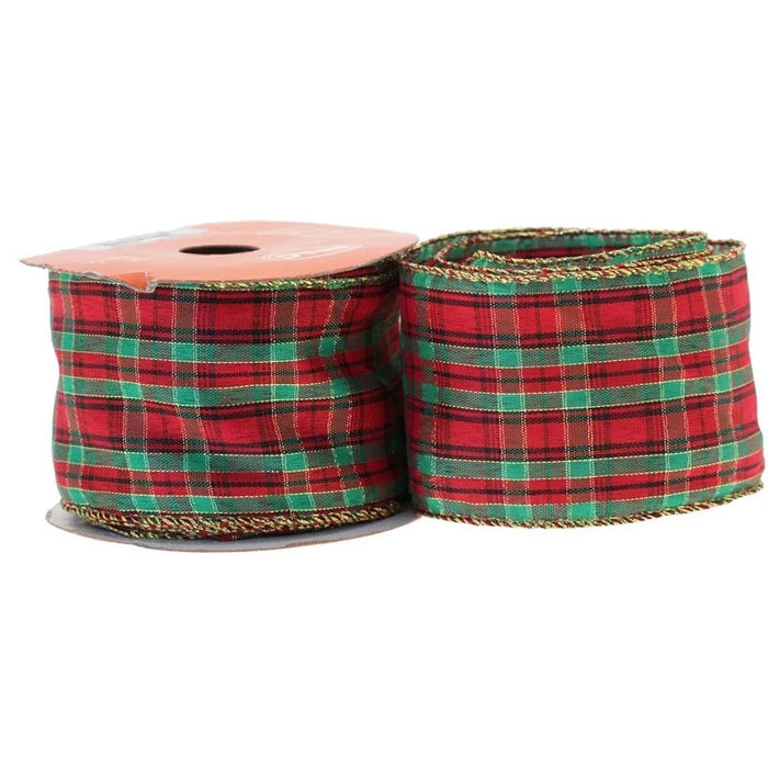 Wired Tartan Checked Ribbon -  63mm x 10yds