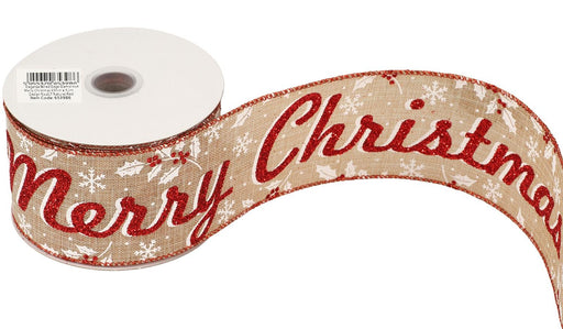 Wired Edge Glamorous Merry Christmas Ribbon Roll - 63mm x 9.1m     