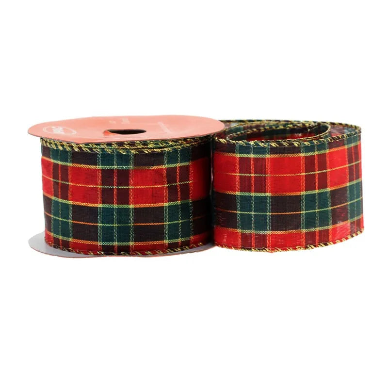 Wired Tartan Red Green & Gold Ribbon - 50mm x 10yds — Artificial Floral ...