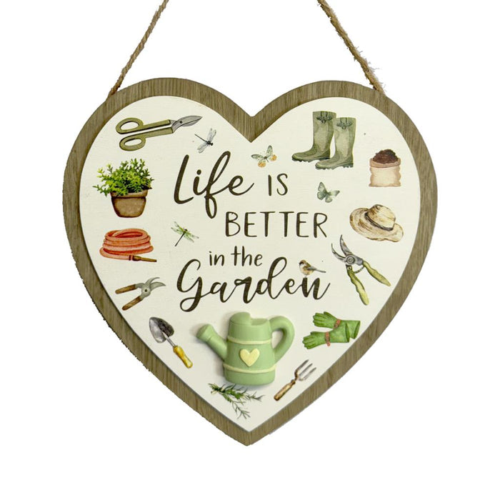 Wooden Hanging Heart - Life is Better In the Garden - 20cm