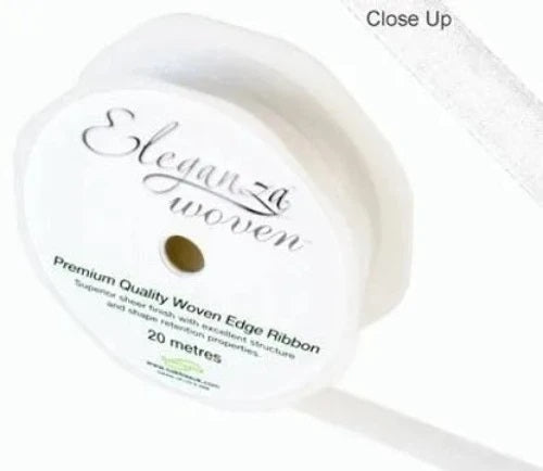 Woven Edge Ribbon 10mm x 20m White