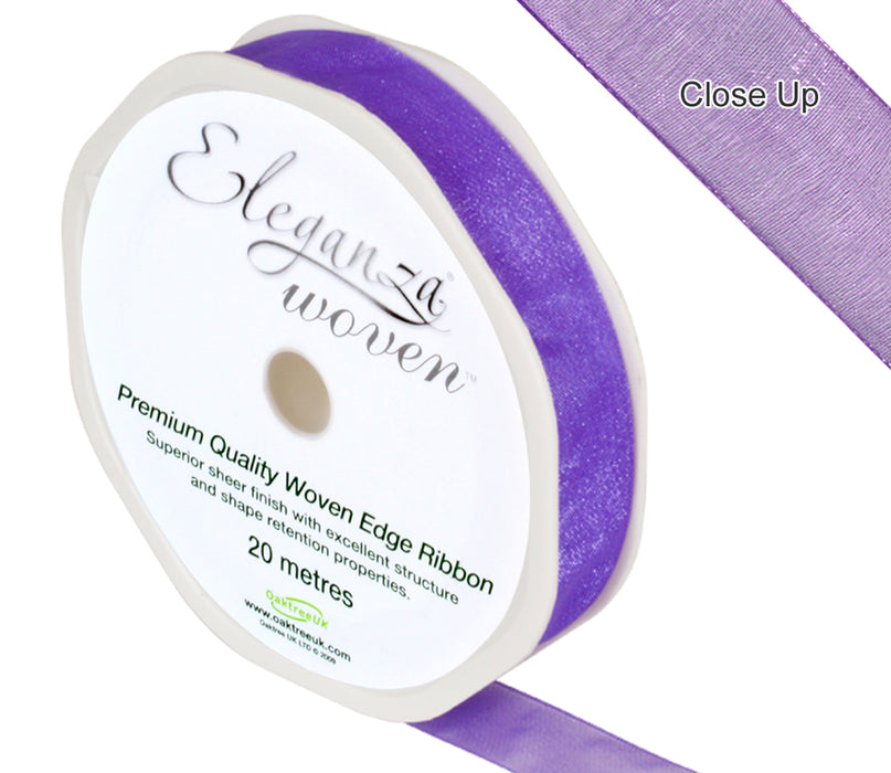 Woven Edge Ribbon 15mm x 20m Purple
