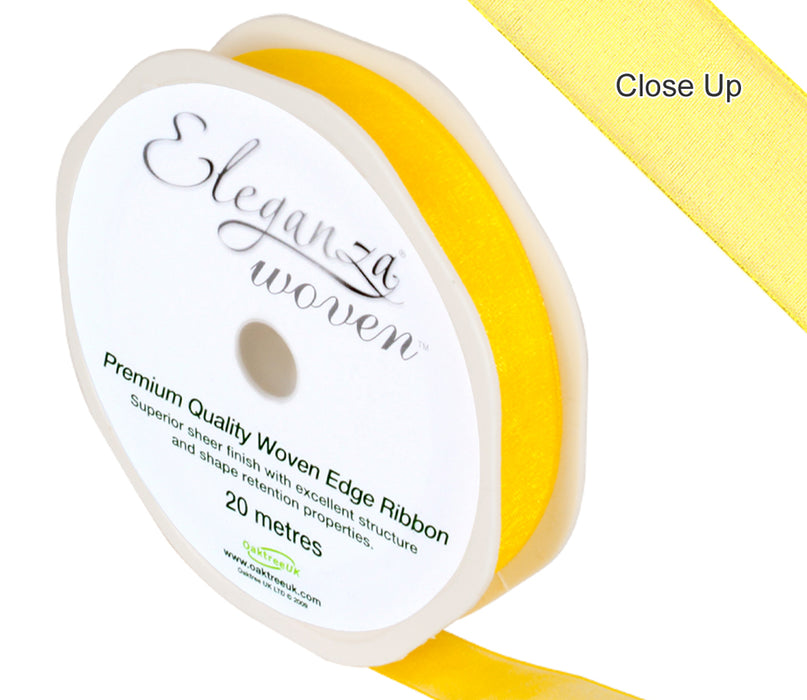 Woven Edge Ribbon 15mm x 20m Yellow