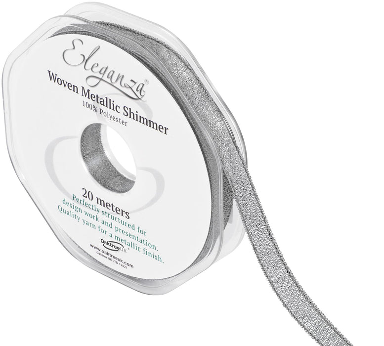 Woven Metallic Shimmer Ribbon Roll - 10mm x 20m - Silver 
