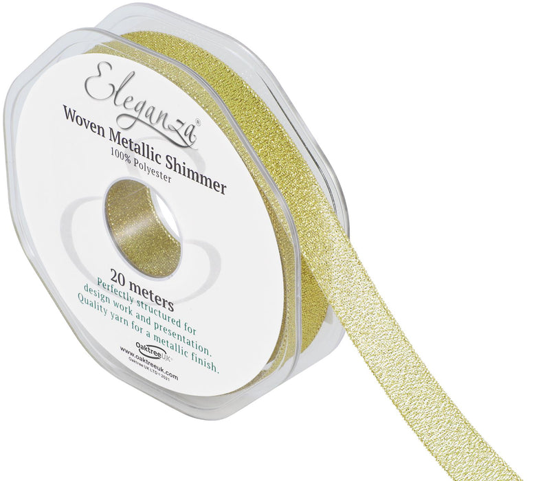 Woven Metallic Shimmer Ribbon Roll - 15mm x 20m - Gold