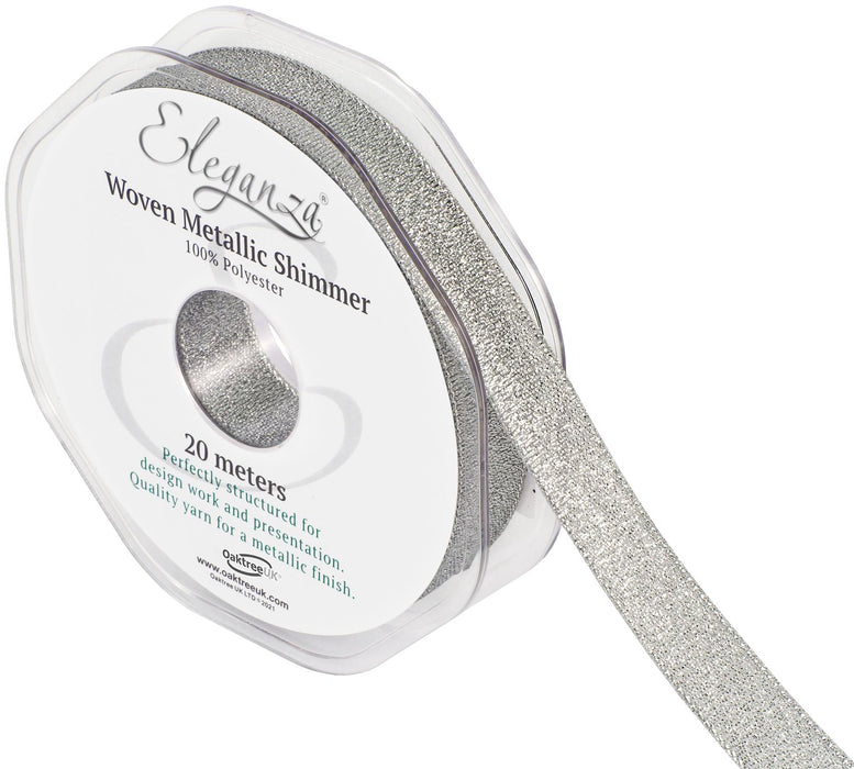 Woven Metallic Shimmer Ribbon Roll - 15mm x 20m - Silver