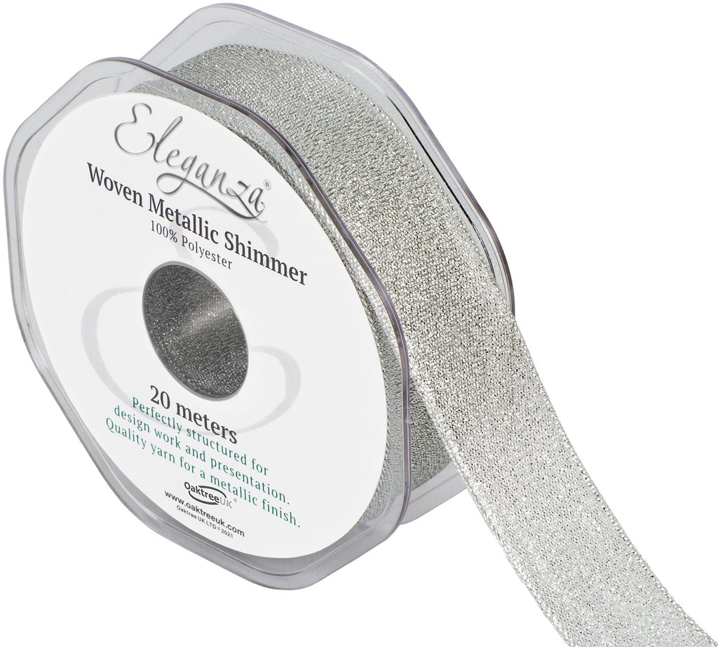 Woven Metallic Shimmer Ribbon Roll - 25mm x 20m - Silver — Artificial ...