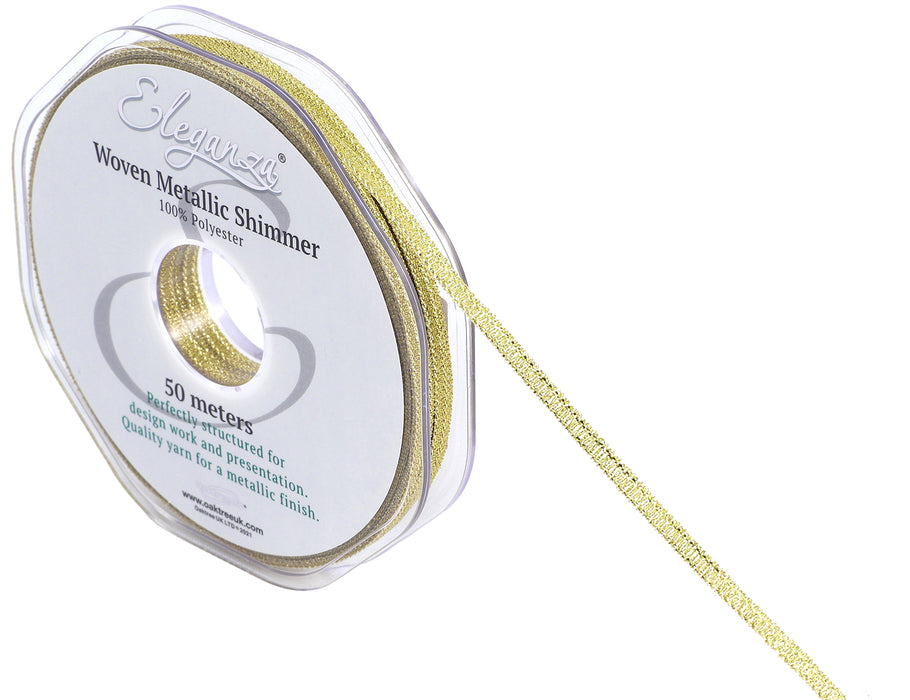 Woven Metallic Shimmer Ribbon Roll -  3mm x 50m - Gold