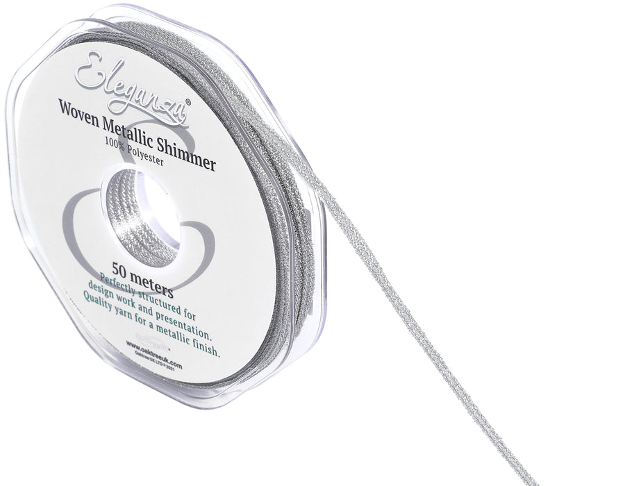 Woven Metallic Shimmer Ribbon Roll - 3mm x 50m - Silver