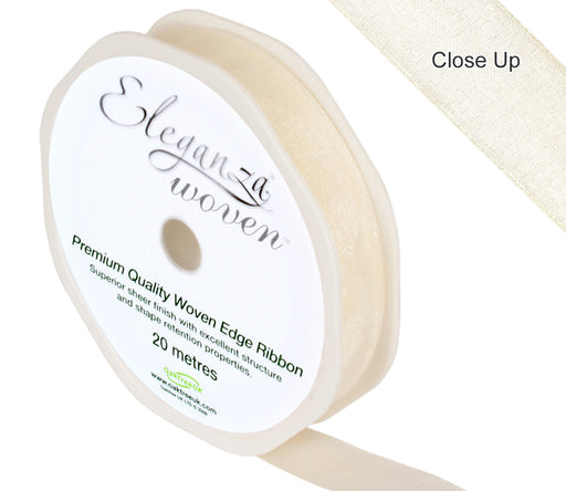 Woven Edge Ribbon 15mm x 20m -  Ivory
