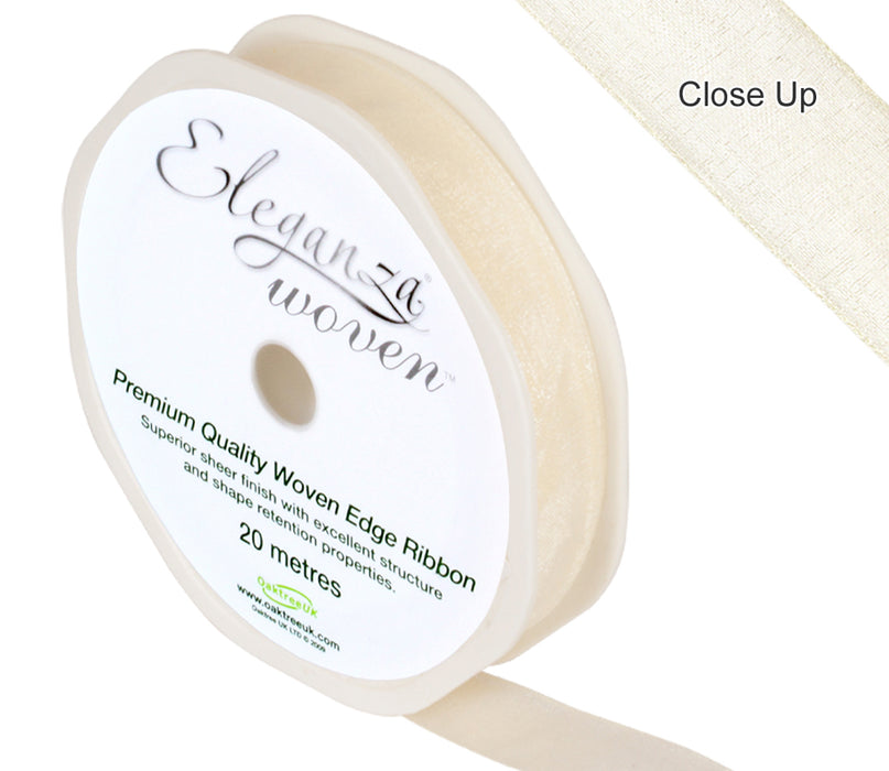 Woven Edge Ribbon 15mm x 20m -  Ivory