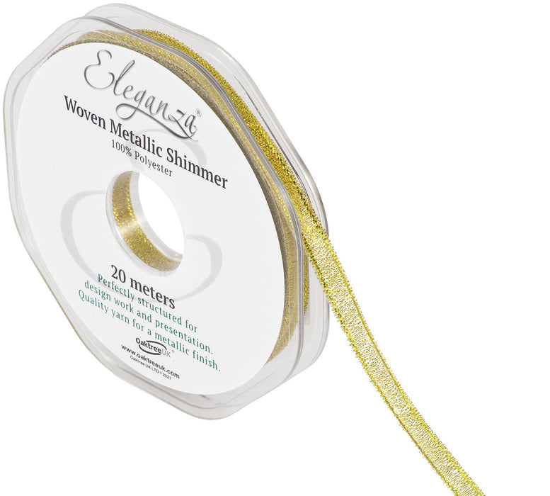 Woven Metallic Shimmer Ribbon Roll - 6mm x 20m - Gold