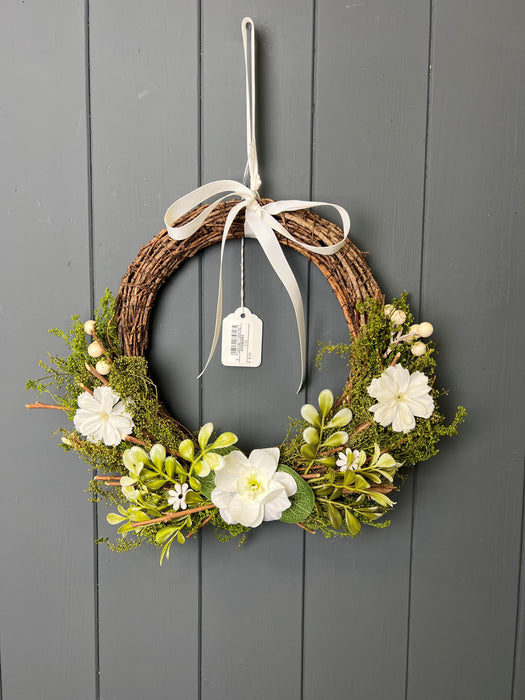 White Floral and Greenery Spring Wreath x 25cm