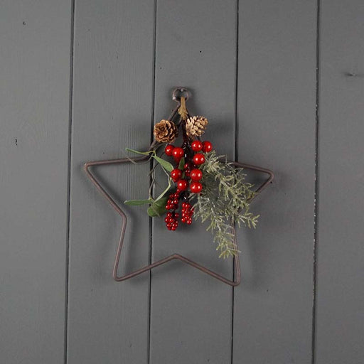 Wire Star Wreath with Festive Foliage x 20cm