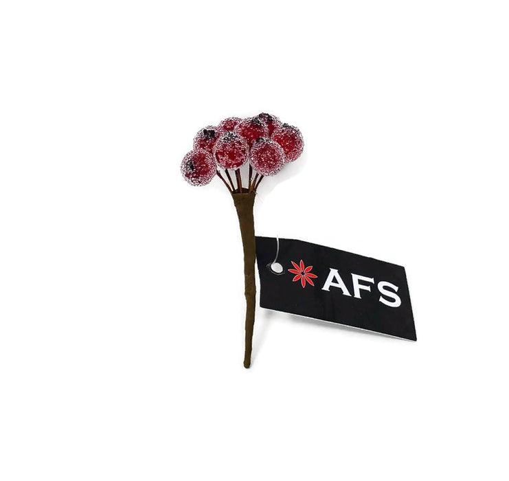 8 piece Frosted Red Berry Pick x 10cm - Glossy Red
