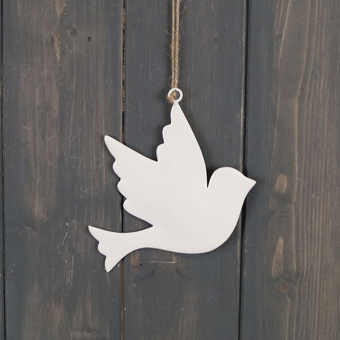 White Enamel Hanging Dove x 12cm