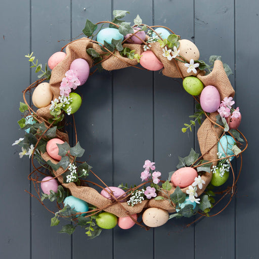 Multicolour Easter Egg Hessian Wreath with Greenery x 44cm