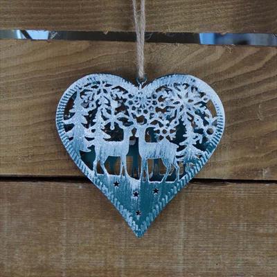 Hanging Rustic Green Metal Heart x 10cm
