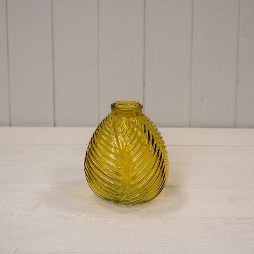 Yellow Glass Leaf Bottle -  H13cm x  W12cm 