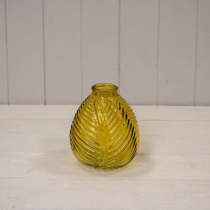 Yellow Glass Leaf Bottle -  H13cm x  W12cm 