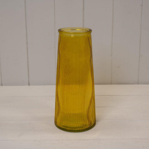 Yellow Tall Ribbed Vase -  H22.5cm x D10cm