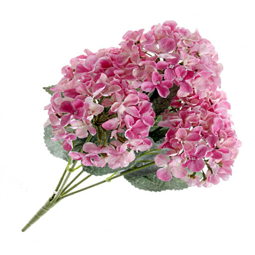 5 Head Artificial Hydrangea Flower Bush - Length 43cm - Pink