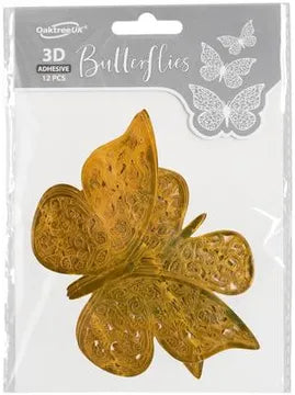 3D Adhesive Butterflies x 12 Gold