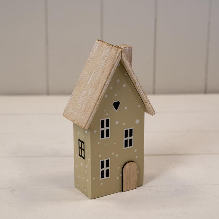 Light Sage Green Wooden House Decoration - Height 16.5cm