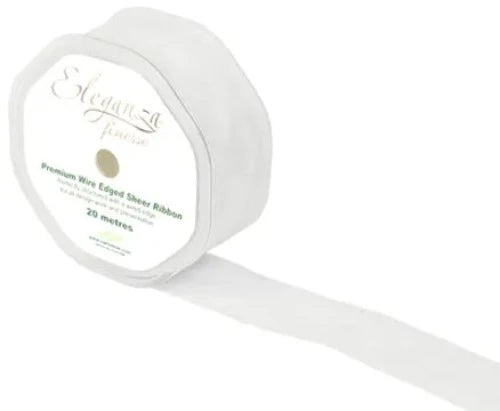 32mm x 20m Wired Edge Organza - White