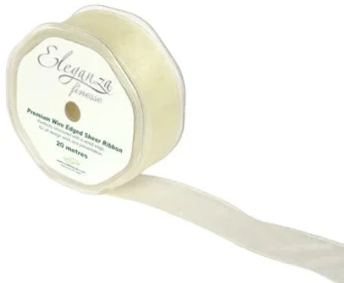 32mm x 20m Wired Edge Organza - Ivory