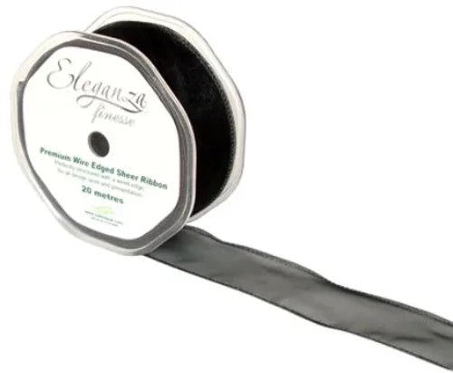 32mm x 20m Wired Edge Organza - Black