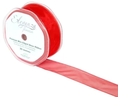 32mm x 20m Wired Edge Organza - Red