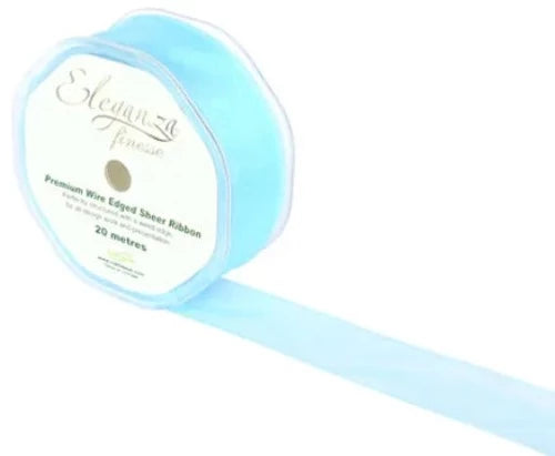 32mm x 20m Wired Edge Organza - Light Blue