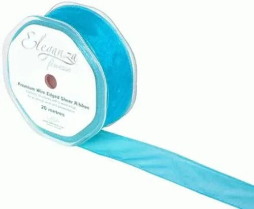 32mm x 20m Wired Edge Organza - Turquoise