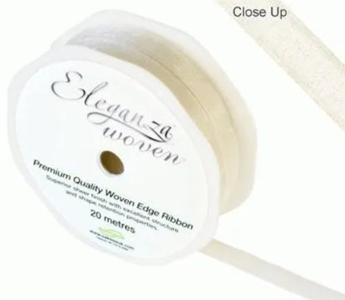 Woven Edge Ribbon 10mm x 20m - Ivory