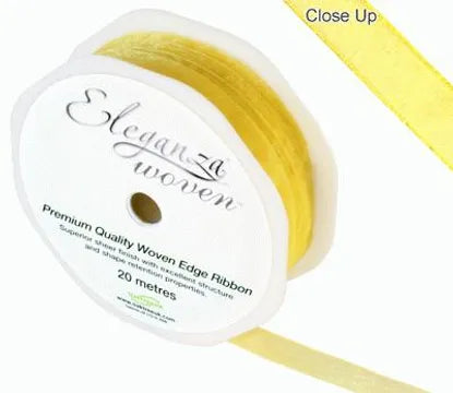Woven Edge Ribbon 10mm x 20m - Yellow