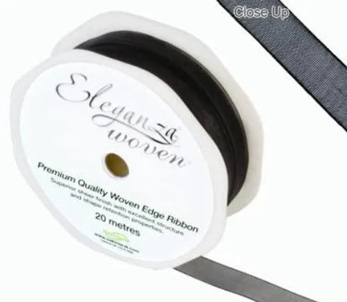 Woven Edge Ribbon 10mm x 20m - Black