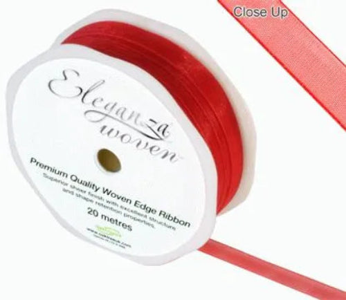 Woven Edge Ribbon 10mm x 20m - Red
