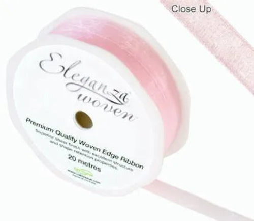 Woven Edge Ribbon 10mm x 20m - Light Pink