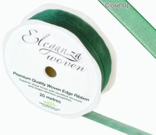 Woven Edge Ribbon 10mm x 20m -  Green
