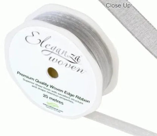 Woven Edge Ribbon 10mm x 20m - Silver