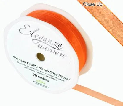 Woven Edge Ribbon 10mm x 20m - Orange