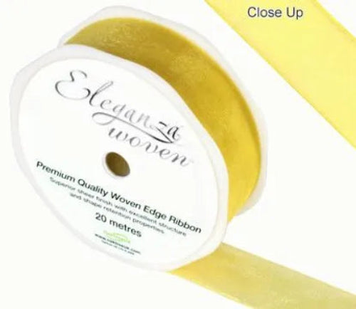 25mm x 20m Woven Edge Sheer Finish Ribbon - Yellow
