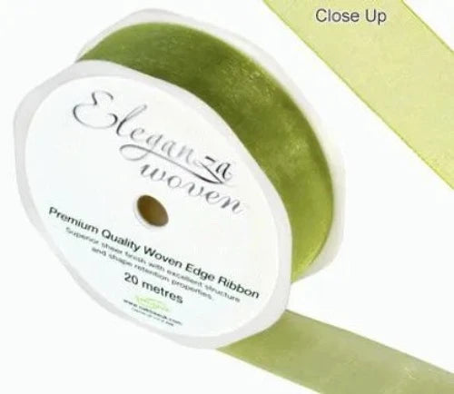 25mm Woven Edge Ribbon - Pistachio
