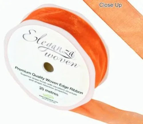 25mm Woven Edge  Ribbon - Orange