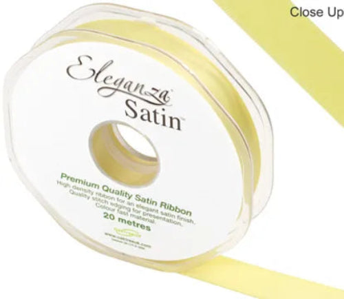 15mm x 20m Double Faced Pale Yellow Satin Ribbon