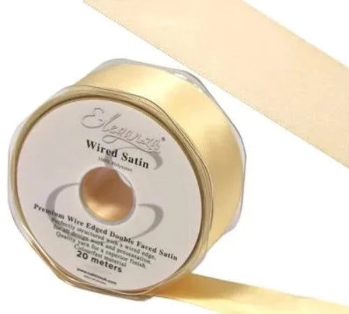 Wired Edge Premium Double Faced Satin 25mm x 20m -  Buttermilk