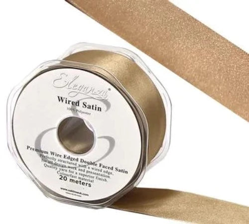 Wired Edge Premium Double Faced Satin 25mm x 20m - Mocha