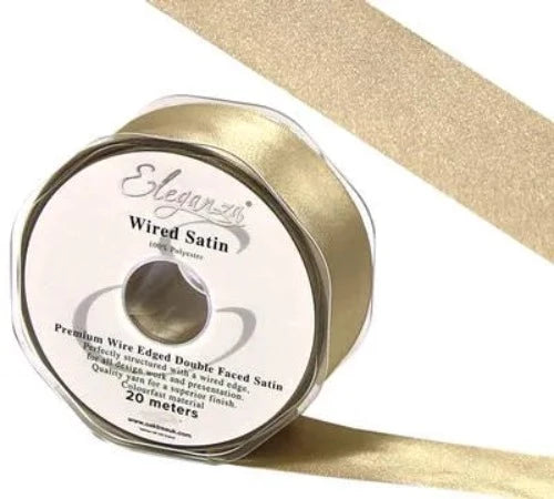 Wired Edge Premium Double Faced Satin 25mm x 20m - Taupe