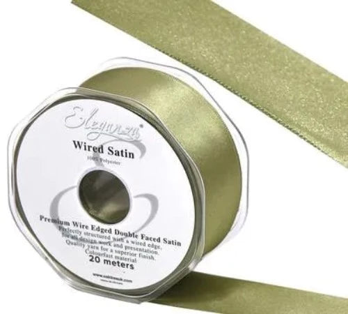 Wired Edge Premium Double Faced Satin 25mm x 20m - Olive